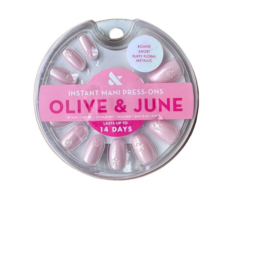 Olive & June Press On Nails Round Short Puffy Floral Metallic Instant Mani NEW